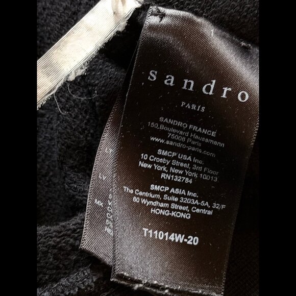 Sandro Sweatshirt Small Womens Black Fleece Pullover Destroyed Distressed Tears - Picture 7 of 10
